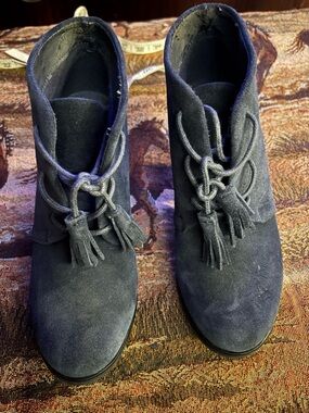 Bjorndal Navy Suede Tassel Lace-Up Ankle Booties